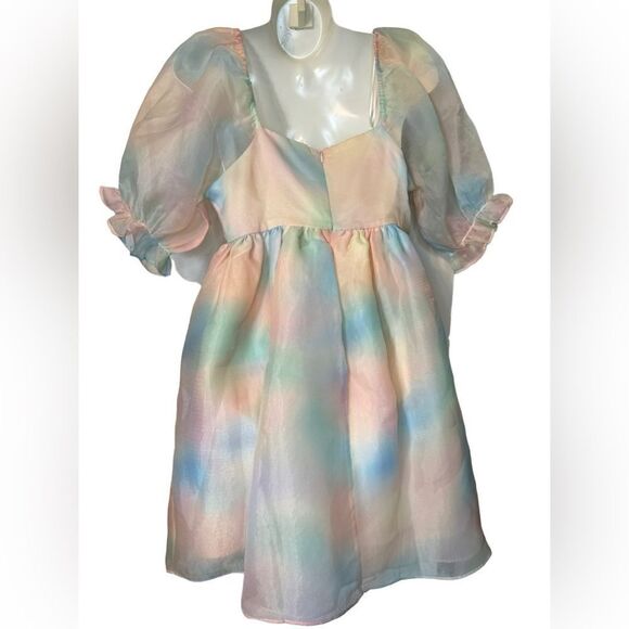 NWT Endless Rose Pastel Ombré Puff Sleeve Mini Dress - Picture 6 of 9